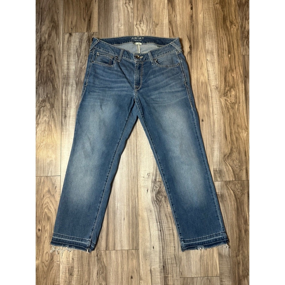 Ariat Denim Women's Straight Leg Cropped Jeans Raw Hem Medium Wash Size 30R